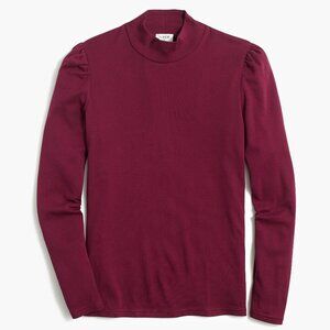 NWT J. Crew Ribbed Mockneck Puff Sleeve Turtleneck Top Pinot Noir | XXS